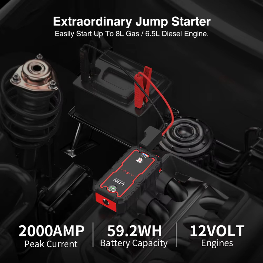 UTRAI Power Bank Starthilfe 2000A Tragbares Ladegerät Auto Booster 12V Notfall Batterie Starter in Schwarz - Bild 2