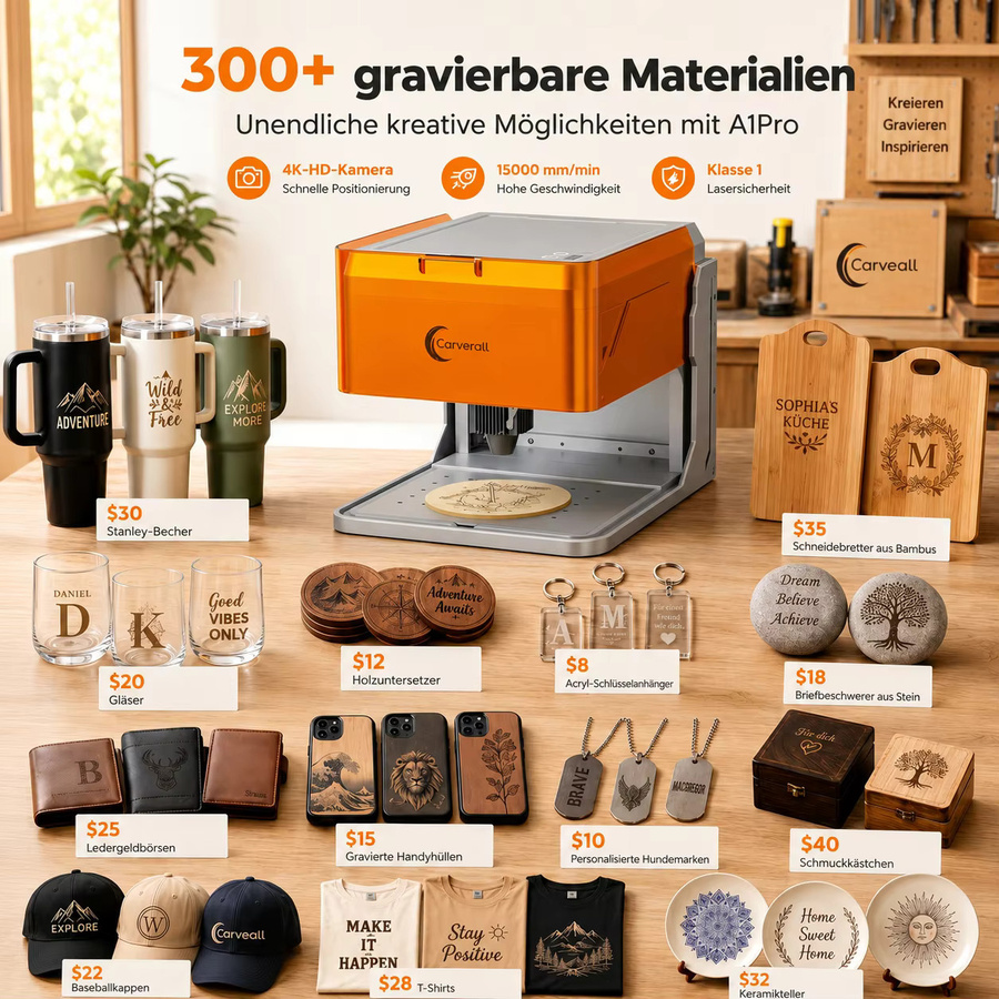Carverall A1PRO Lasergravurmaschine mit HD Kamera, Klasse 1 Geschlossener Lasercutter, 5W/10W, WiFi App, für Holz, Leder und lackiertes Metall - Bild 2
