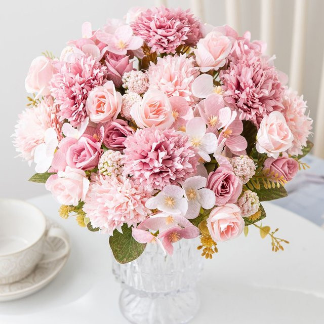 Künstliche Blumen-Bälle aus Textil in Rot und Pink für Tischdekoration, Hochzeitskranz und DIY-Geschenke - Bild 1