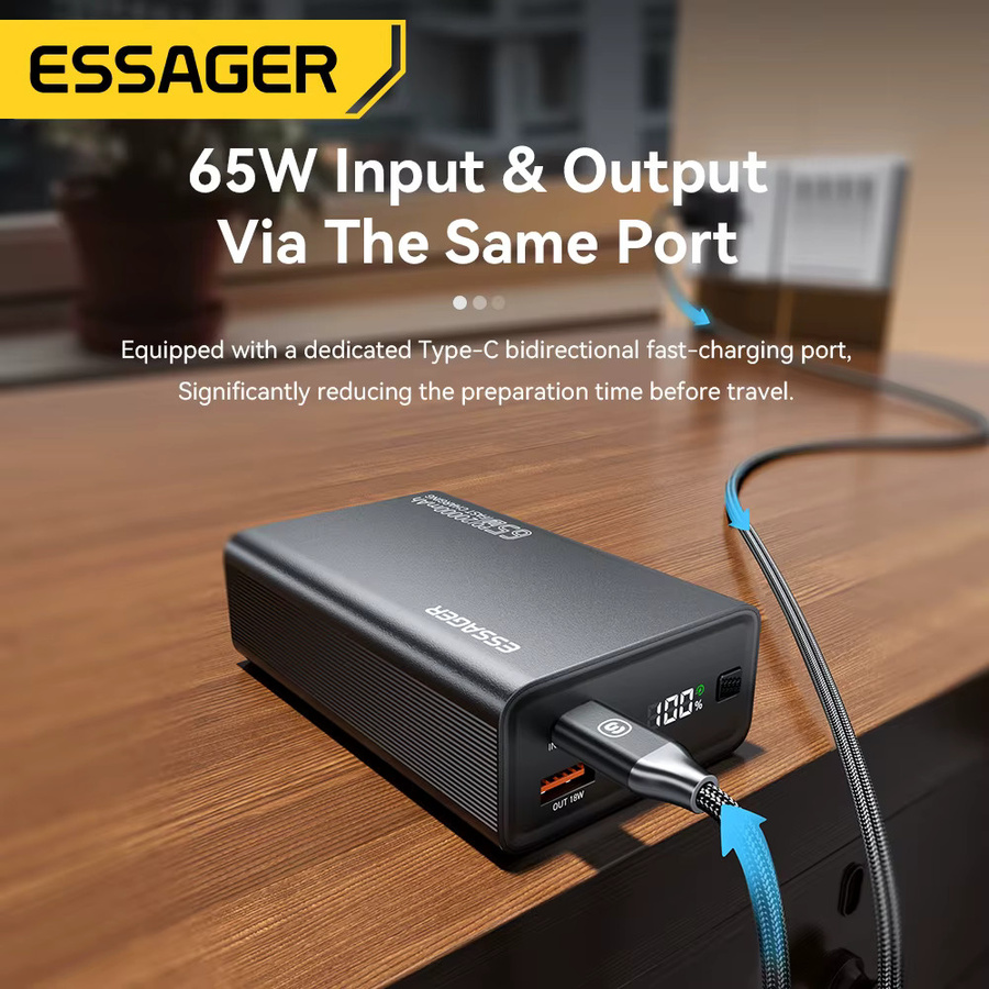 Essager Powerbank 20000mAh mit 65W PD Schnellladung in Schwarz für iPhone, Laptop und Mac - Bild 3