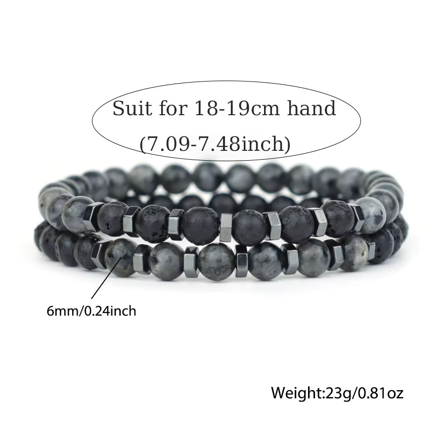 diffone Herren-Armband, 2-teiliges Set, Naturstein, Perle, Vintage, Schwarz - Bild 1