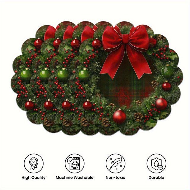 VIKAMA 4-teiliges Weihnachtskranz-Tischset mit gewelltem Rand für deine Tischdekoration - Bild 1