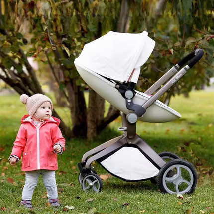 Hotmom Kombi-Kinderwagen in Braun und Weiß, faltbarer Zwei-Wege-Kinderwagen mit hoher Sitzposition für Kinder von 0 bis 4 Jahren - Bild 2