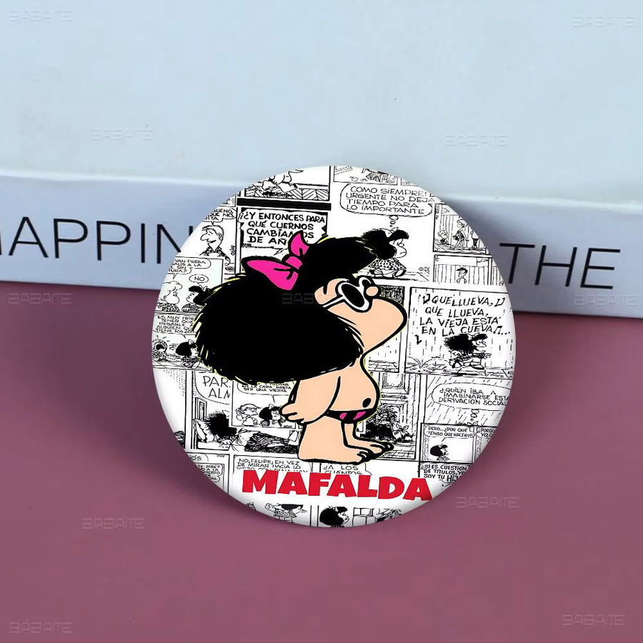Potdemiel Anstecknadel Cartoon Mafalda, Metall, Rund - Bild 3