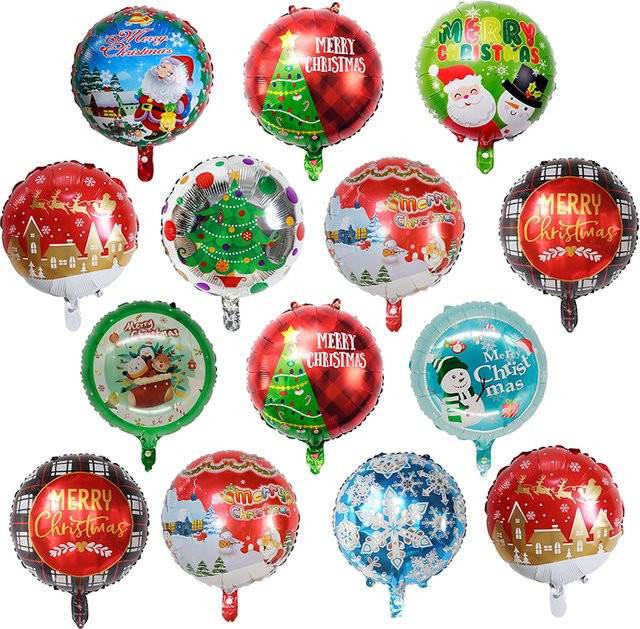 10er Set Weihnachts-Folienballons für Helium mit Weihnachtsmann und Schneemann Motiven, Durchmesser: 45,72 cm, rote Partydekoration - Bild 1