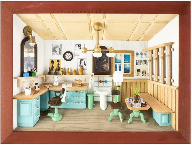 3D-Holzbild Friseur in Braun als Wanddekoration für Profis - Bild 1