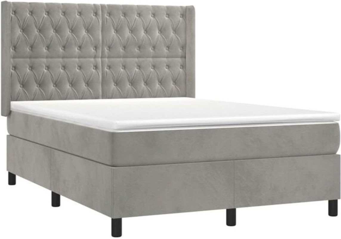vidaxl Boxspringbett mit Matratze aus Samt in Grau, B/T/H: 140 x 190 x 118 cm - Bild 1
