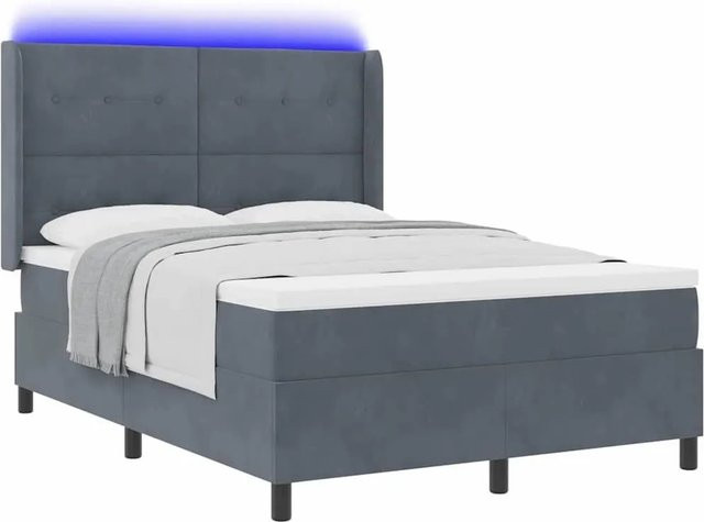 vidaXL Boxspringbett mit Matratze und LED-Unterbettbeleuchtung aus Samt in Dunkelgrau B/T/H: 160 x 200 x 280 cm - Bild 1