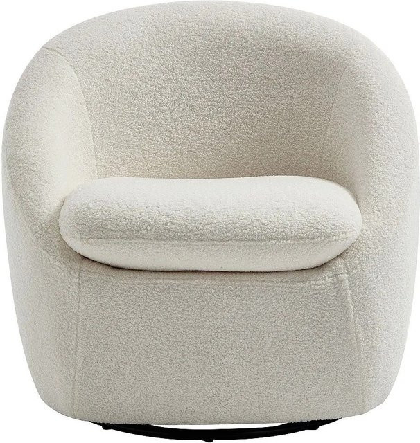 Netalio Sessel mit gerader Rückenlehne in Weiß aus Bouclé-Stoff und Metall, Höhe: 78 cm - Bild 1