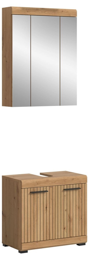 Badmöbel Set Shawn von Inn.Furn in Eiche Braun, 2-teilig mit Waschtischunterschrank und Spiegelschrank, Breite: 60 cm - Bild 5