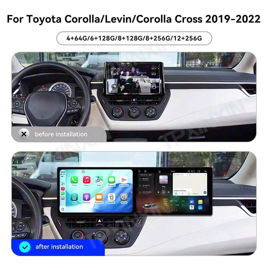 TPXINXIN Dual Screen Android Carplay Autoradio mit GPS und Multimedia-Player für Toyota Corolla Levin und Corolla Kreuz 2019 bis 2022, 11,5 Zoll, Schwarz - Bild 6