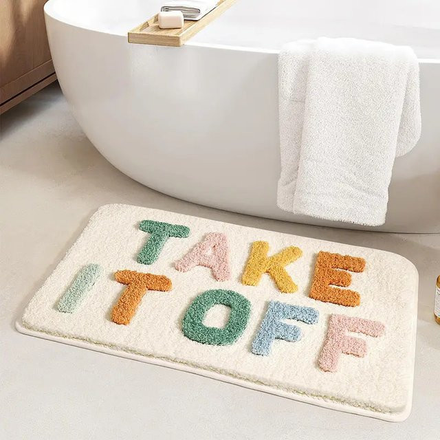 VIKAMA Badezimmer-Antirutschmatte mit Alphabet-Design, schnelltrocknend und hochabsorbierend, B/T: 60 x 40 cm, Mehrfarbig - Bild 1