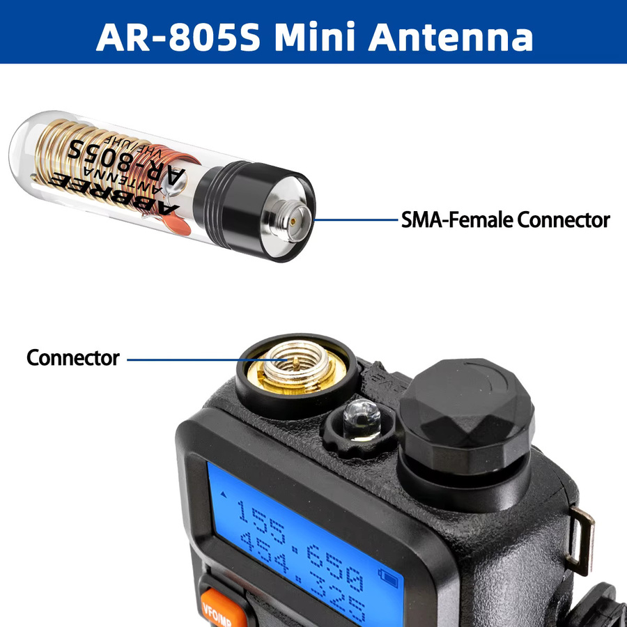 ABBREE AR-805S Mini Walkie-Talkie-Antenne mit SMA-Buchse, Dual-Band High-Gain Antenne in Schwarz für Baofeng UV-5R, Mini UV-21 PRO und BF-888S Ham Radio - Bild 6
