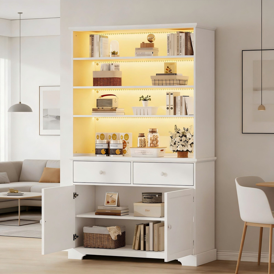 Moderne Standvitrine in Weiß mit integrierter LED-Beleuchtung, 2 Türen und 2 Schubladen, B/T/H: 100 x 38 x 170 cm - Bild 2