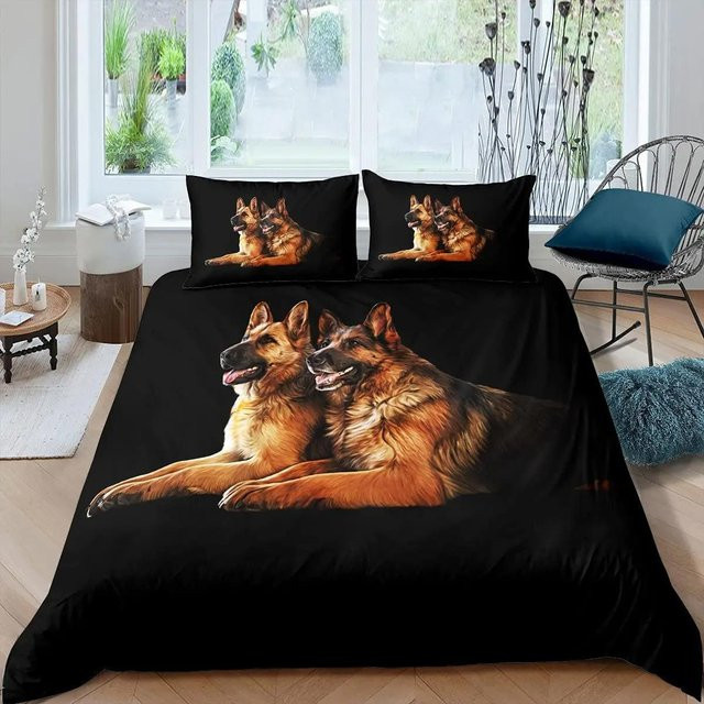 JMG Household Supplies Bettwäsche-Set mit 3D Schäferhund Welpe Druck, Bettbezug und Kissenbezug aus Mikrofaser, Farbe: Schwarz, B/H: 140 x 210 cm - Bild 1