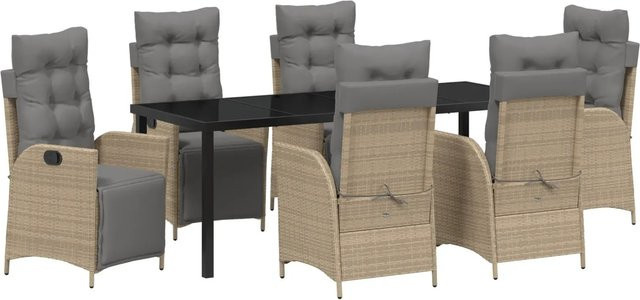 vidaXL Garten Essgruppe 7-teilig aus Poly-Rattan in Beige mit Sicherheitsglas und pulverbeschichtetem Stahl - Bild 1