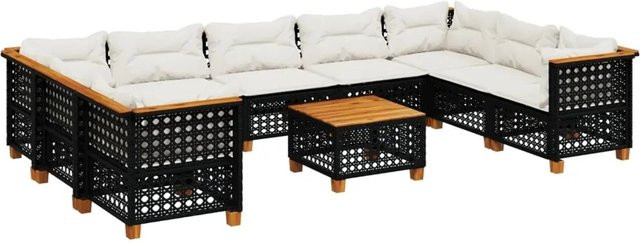 vidaXL 10-teilige Garten-Sofagarnitur aus Poly-Rattan und Akazienholz in Schwarz mit Kissen - Bild 1