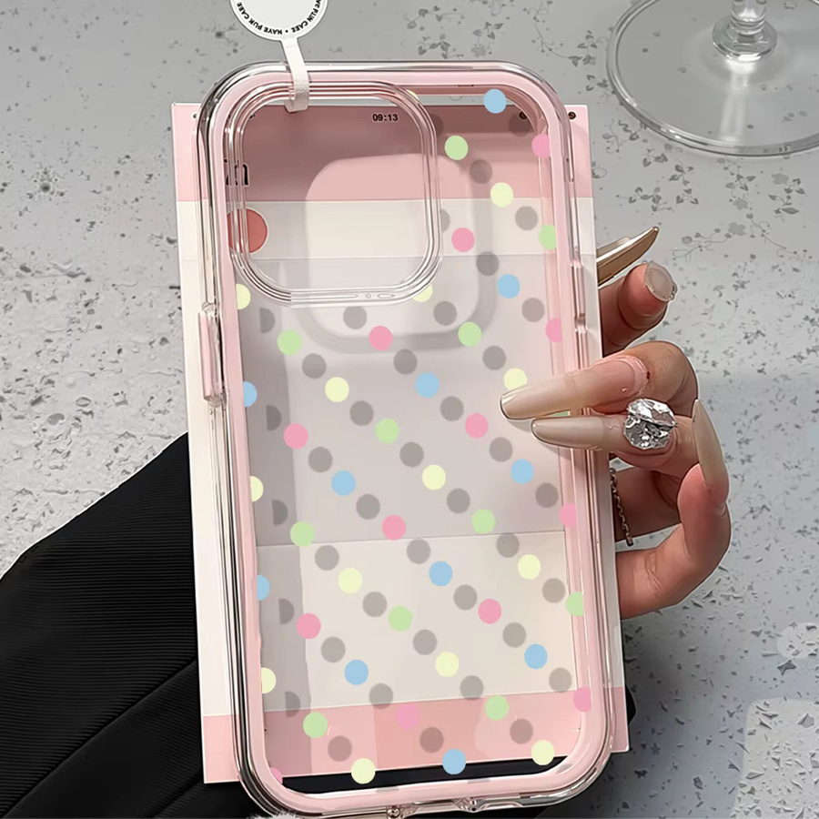 Stoßfeste 2-in-1 Handyhülle für Samsung Galaxy S26 Ultra S25 A56 A36 A26 A16 A57 A37 A17 A07, transparent mit buntem Punktmuster - Bild 3