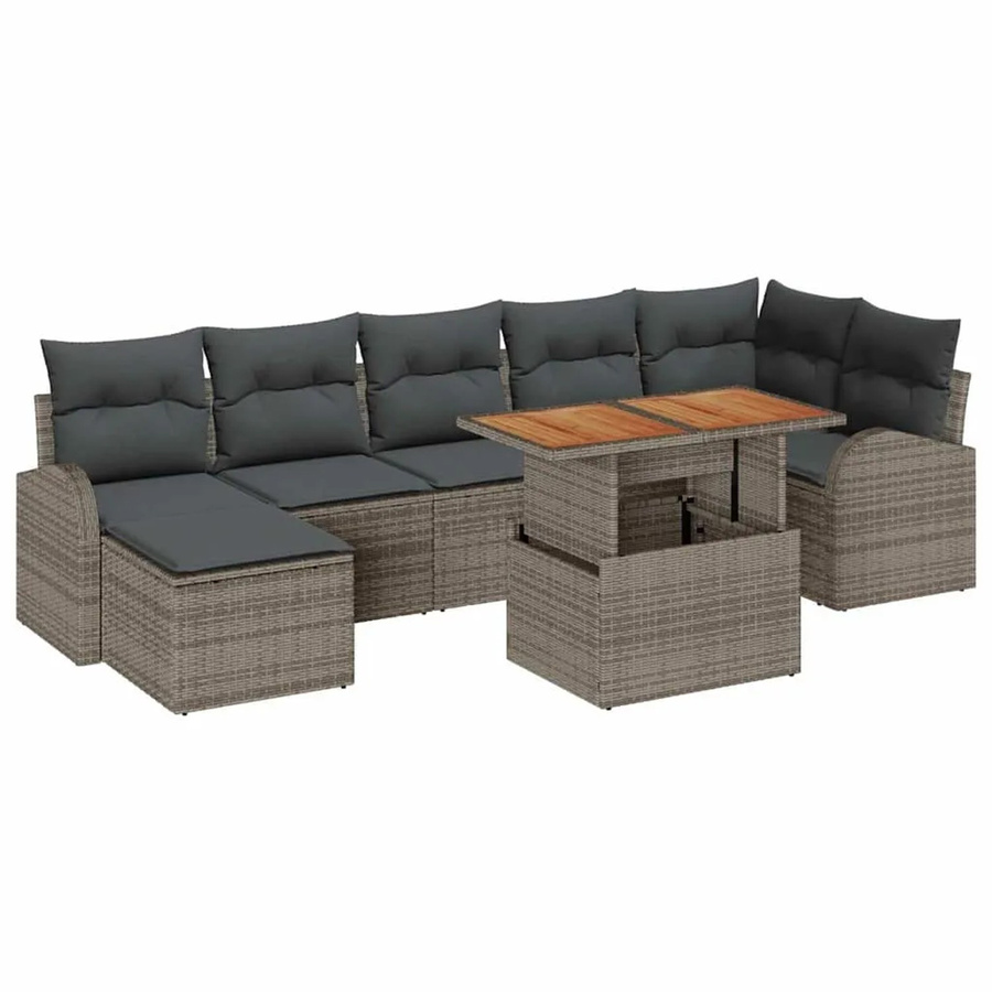 vidaXL 8-teiliges Garten-Sofa-Set in Grau aus Poly-Rattan mit integriertem Kissen-Speicher und Polsterkissen - Bild 2