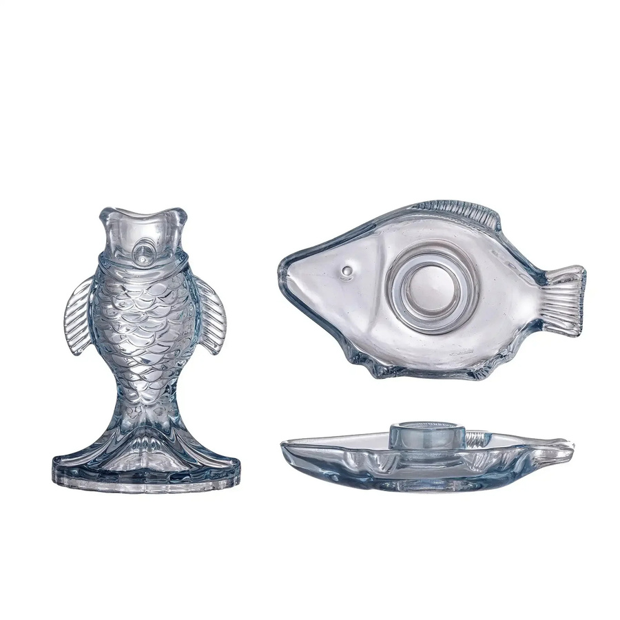 Bloomingville Kerzenhalter Linley aus Glas in Blau, 2er-Set, Höhe: 13,0 cm, Breite: 12,0 cm, Tiefe: 7,5 cm - Bild 1