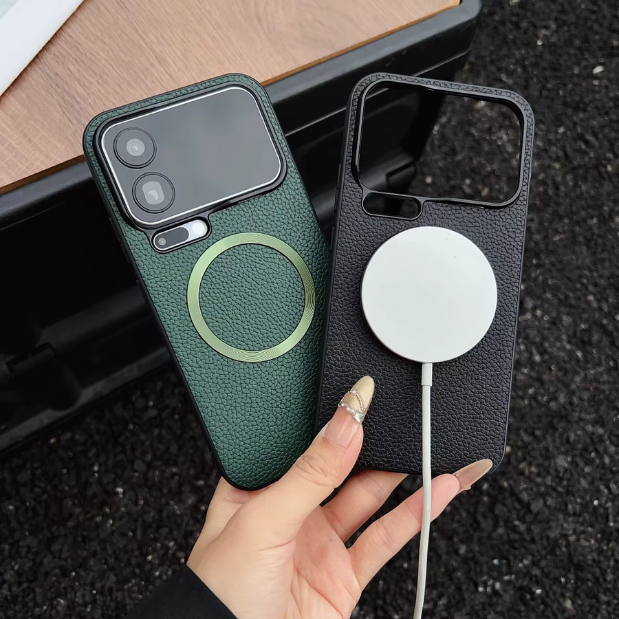 Magnetische Handyhülle aus PU-Leder mit Lichee-Muster und PC-Rückseite für Xiaomi 15, 14 Pro, 15T und 14T in Schwarz und Grün - Bild 1