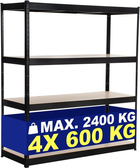 CLP Schwerlastregal aus Metall mit 4 MDF-Platten für Keller und Garage, B/T/H: 160 x 60 x 180 cm - Bild 1
