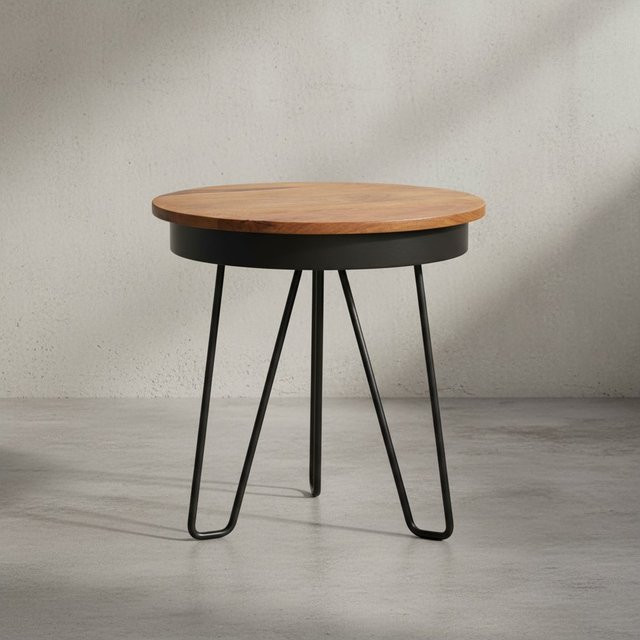 KADIMA DESIGN Beistelltisch im Industrial-Stil aus Sheeshamholz und Metall, braun/schwarz, B/T/H: 45 x 43 x 43 cm - Bild 1