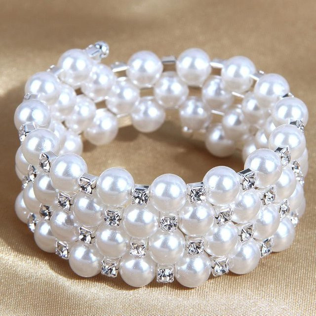 Armband, Perlen, Strass, Volldiamanten, mehrschichtiges Spiralarmband, Damen, grau - Bild 1