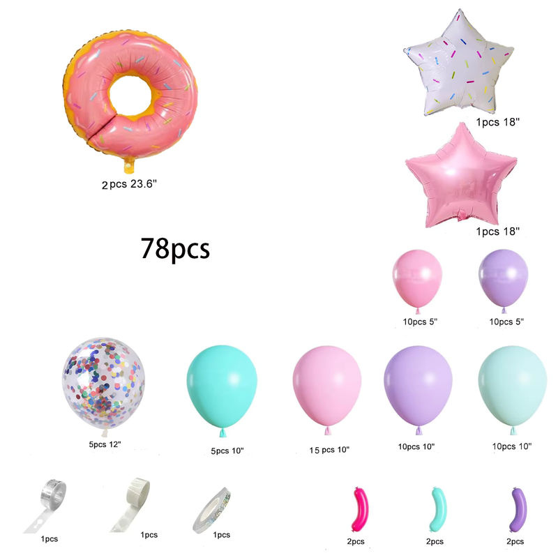 Donut Geburtstagsparty Dekoration Set mit Ballon-Girlanden und Banner in Rosa, Blau und Mehrfarbig für Kinder - Bild 2