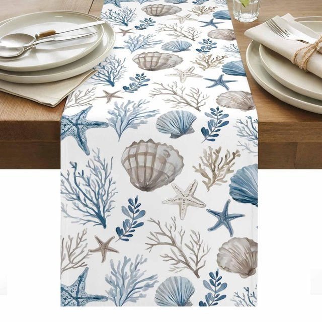 JINGYUE Pet Tischläufer mit Sommer Strand Motiv in Koralle und Multicolour, B/H: 150 x 33 cm - Bild 1