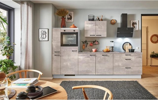 pino Küchenzeile Beton Art Perlgrau mit Seitenschrank und Geräteanschluss Breite: 300 cm - Bild 1