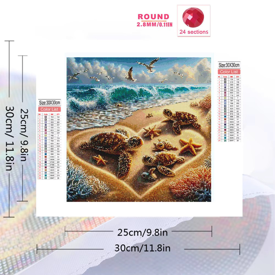 Momoart DIY Diamond Painting Set Meeresschildkröte und Seestern als rundes Wandbild in Multicolour, Durchmesser: 20 cm - Bild 2