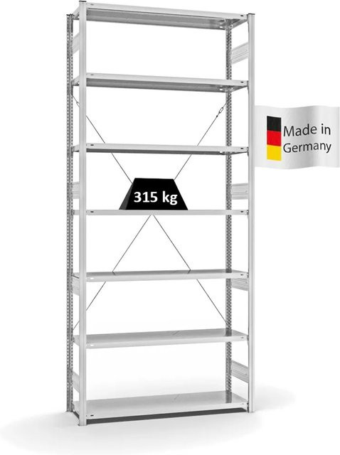 PROREGAL Fachbodenregal Stecksystem T-Profil Heavy-Duty Grundregal in Lichtgrau mit 7 Ebenen, H x B x T: 300 x 130 x 40 cm - Bild 1