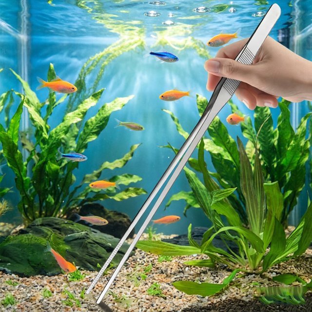 TUNFAN Aquarium Edelstahl-Pinzette Gerade und Gebogen für Wasserpflanzen in Silber - Bild 1