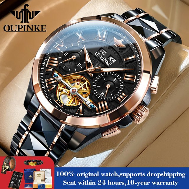 OUPINKE Armbanduhr, Automatik, Edelstahl, Schwarz, Silber, Herren - Bild 1
