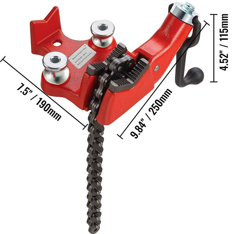 Ideal Standard Kettenspannstock aus Gusseisen in Rot und Schwarz mit Kurbelgriff und neoprenbeschichteten Backen für Rohrdurchmesser von 1/8 bis 5 Zoll - Bild 7