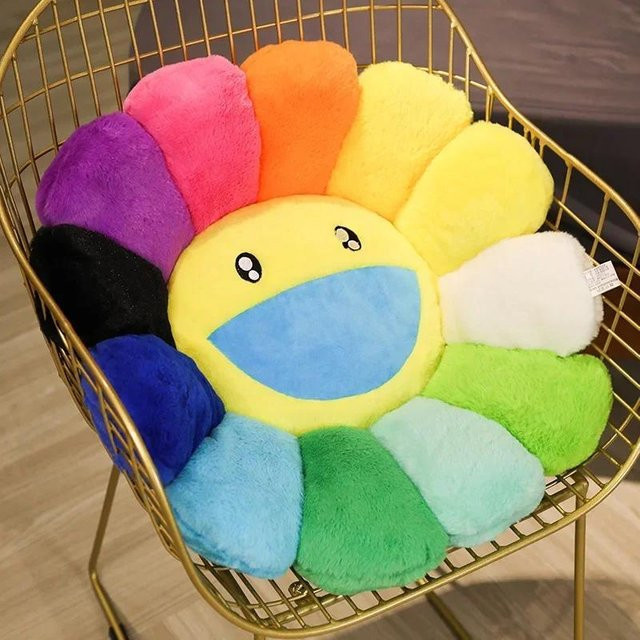 Regenbogen Sonnenblume Plüschkissen in Multicolour, weiches Blumenkissen für Sofa und Büro, B/B: 60 x 60 cm - Bild 1