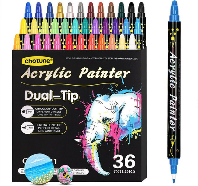 Doppelköpfige Acryl-Marker in 36 Farben, wasserfeste Kunstmarker für Stoff, Holz und Glas - Bild 1