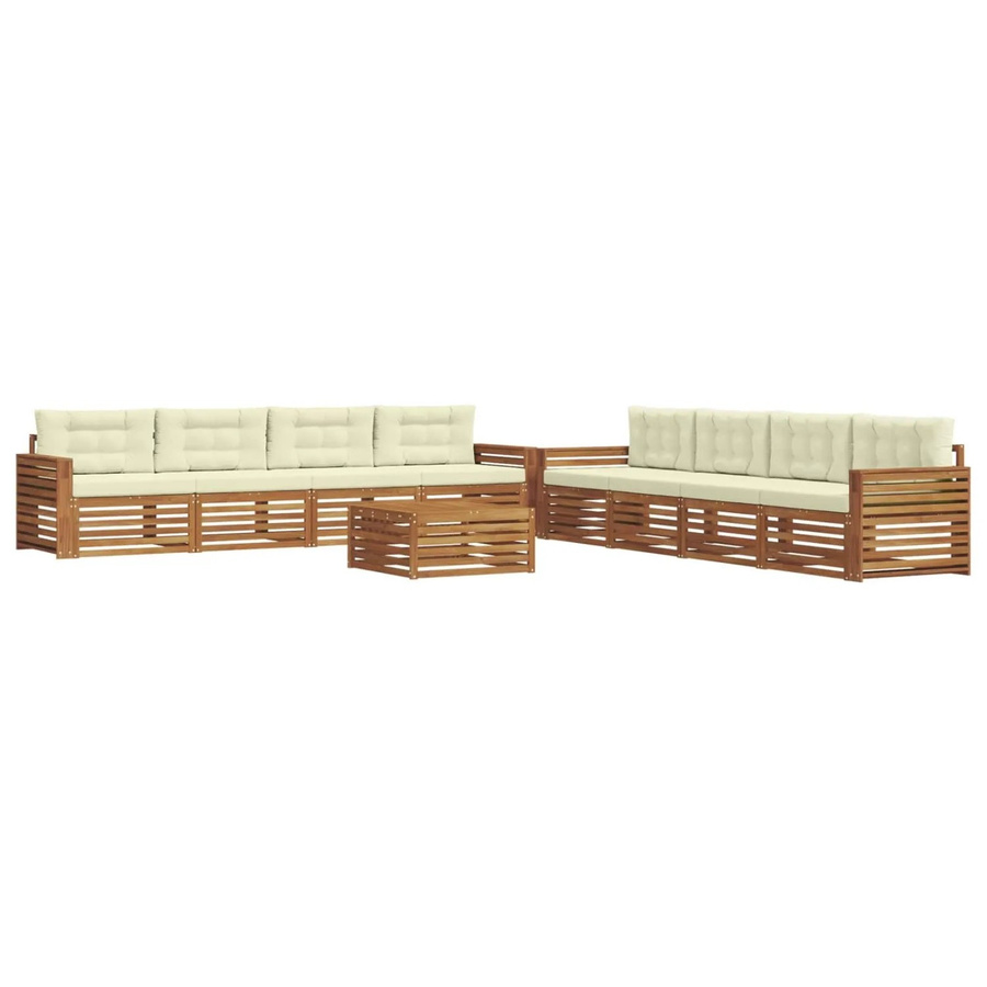 vidaXL Outdoor-Sofagarnitur 9-tlg. aus Akazienholz mit Kissen in Natur und Creme - Bild 2