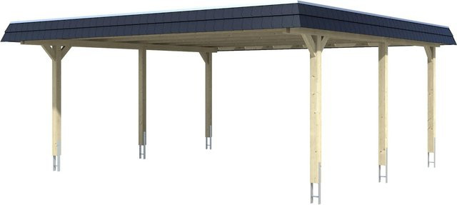 Skan Holz Doppelcarport Wendland aus Fichte in Schiefergrau mit Aluminium-Dach, Breite: 630 cm, Tiefe: 637 cm, Höhe: 253 cm - Bild 1