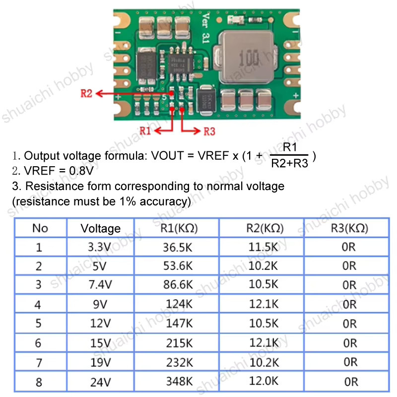 YUENHOANG Buck-Schaltmodul TPS54560/TPS54360 für RC-Drohnen und Modellbau, 6-60V, 3,5A/5A, Farbe: Grün - Bild 2