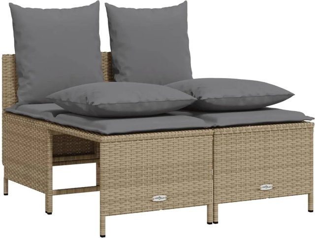 vidaXL 4-tlg Garten-Sofagarnitur aus Poly-Rattan in Beige mit Kissen und pulverbeschichtetem Stahlgestell - Bild 1