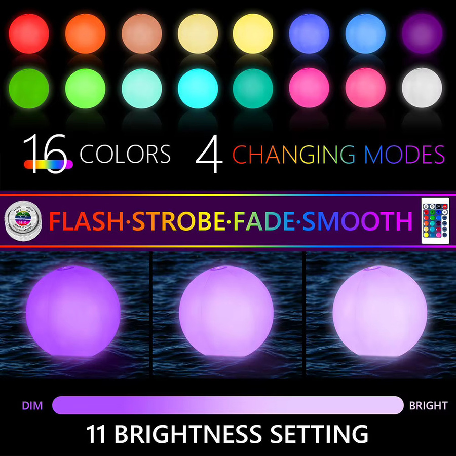ATUOTIN LED-Leuchtkugel mit Fernbedienung, IP68 wasserdichte schwimmende Poollampe in Multicolor, Durchmesser: 60 cm - Bild 3