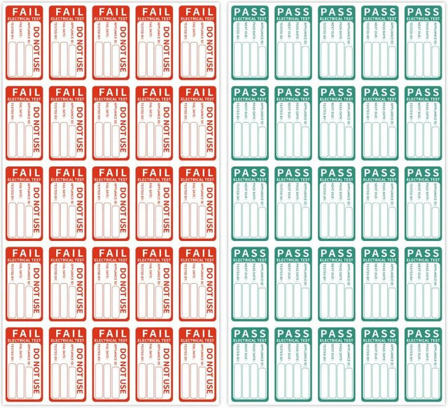 100 selbstklebende PAT-Test-Etiketten für elektrische Sicherheit mit Bestanden oder Nicht bestanden in Rot - Bild 1