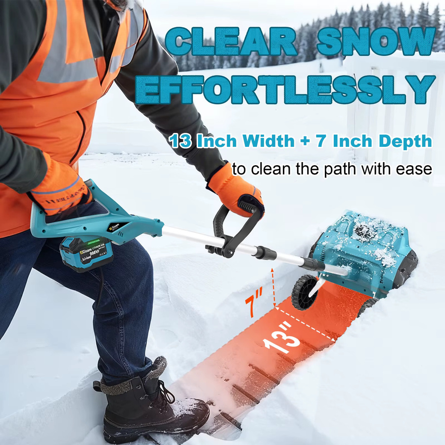 Gisam Bürstenloser elektrischer Schneepflug in Blau, Schneekehrmaschine mit 13 Zoll Breite für Makita LXT 18 V Akku-System - Bild 3