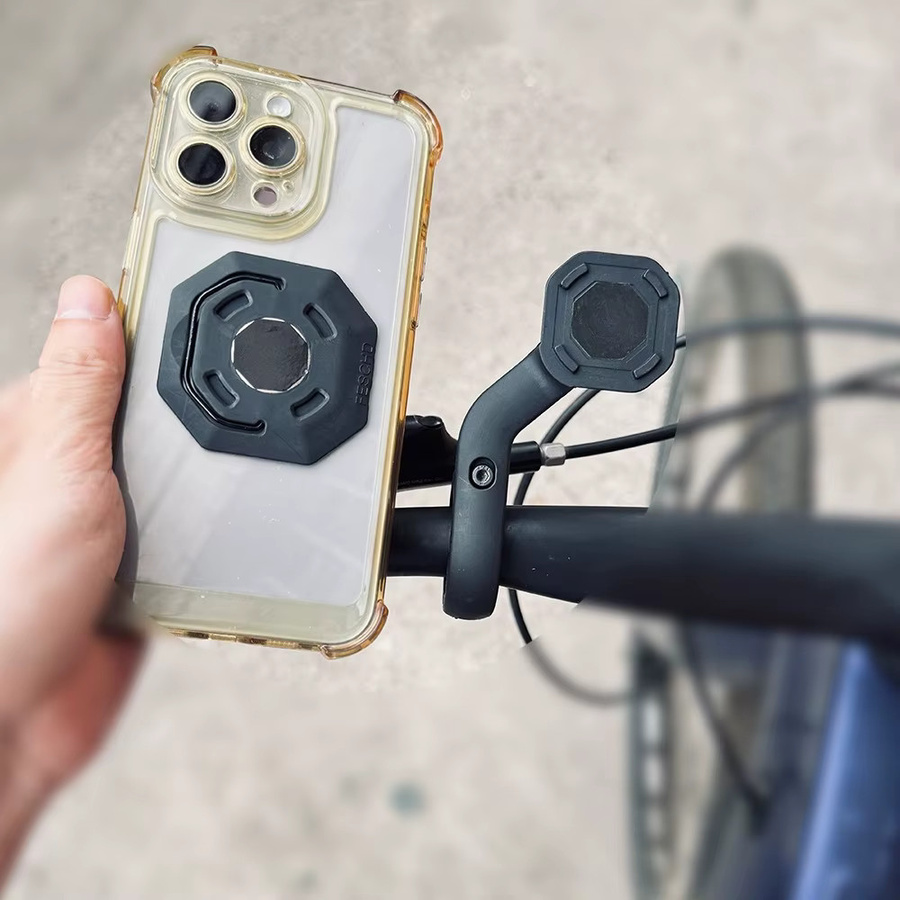 Magnetische Smartphone Halterung für MTB und Motorrad Lenker mit Vorbau Klemme und Universal Adapter, Schwarz - Bild 2