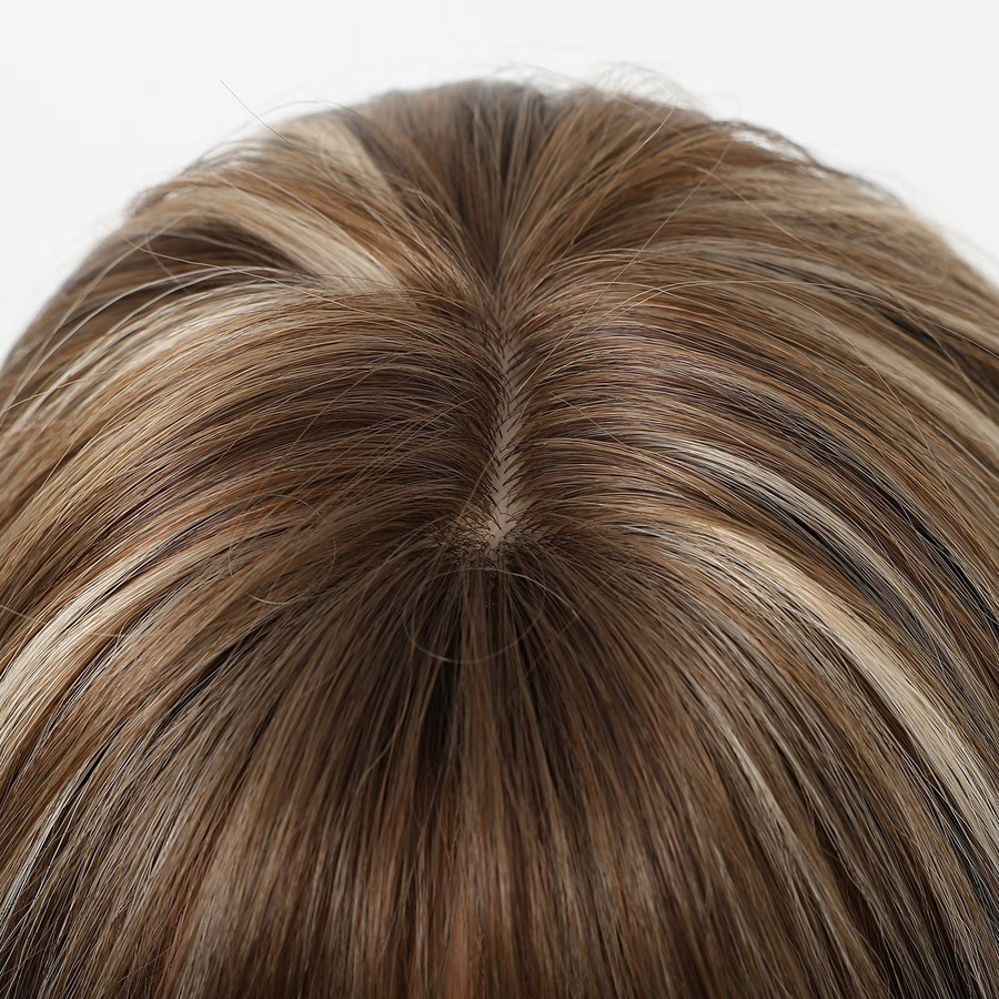 EASIHAIR Perücke, schulterlanges Synthetikhaar mit Pony, braun-blonde Highlights, Damen - Bild 3