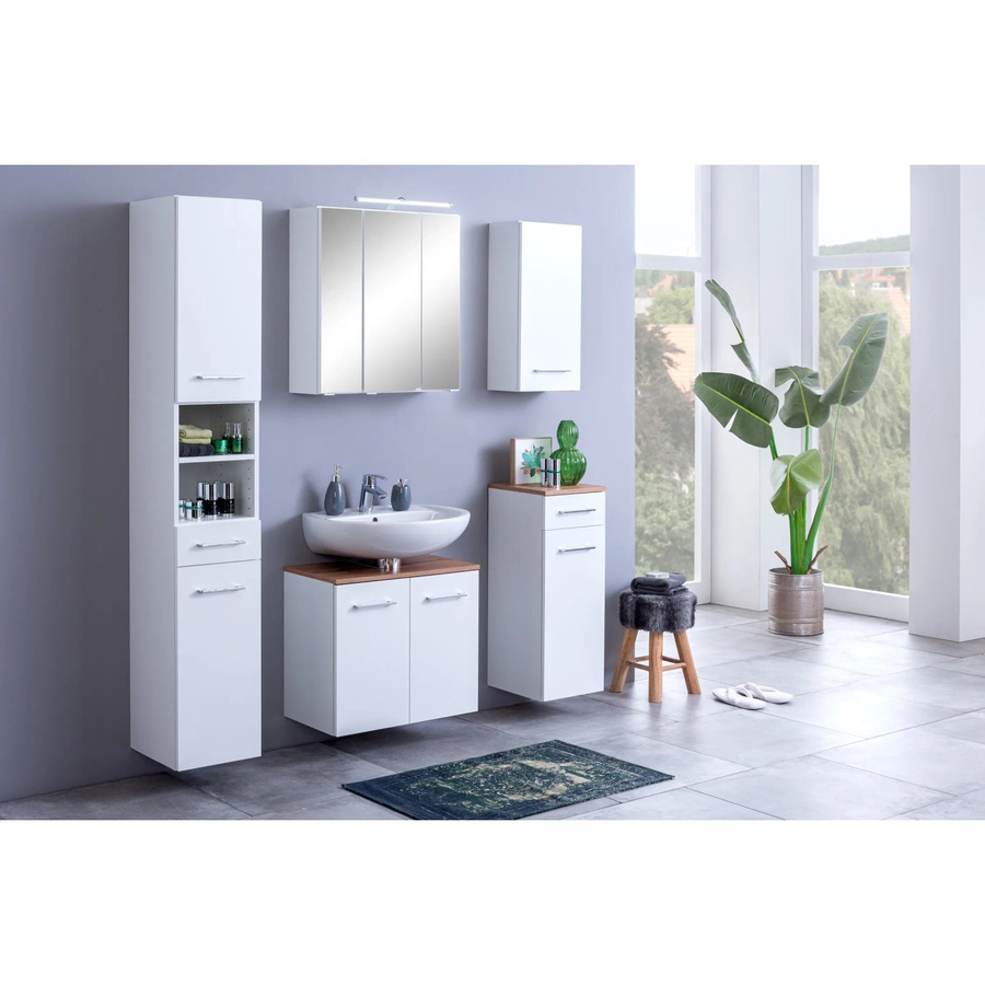 Held Möbel Molina 2-tlg. Badezimmer-Set aus Unterbecken-Schrank und Spiegelschrank in Weiß, Breite: 60 cm - Bild 1