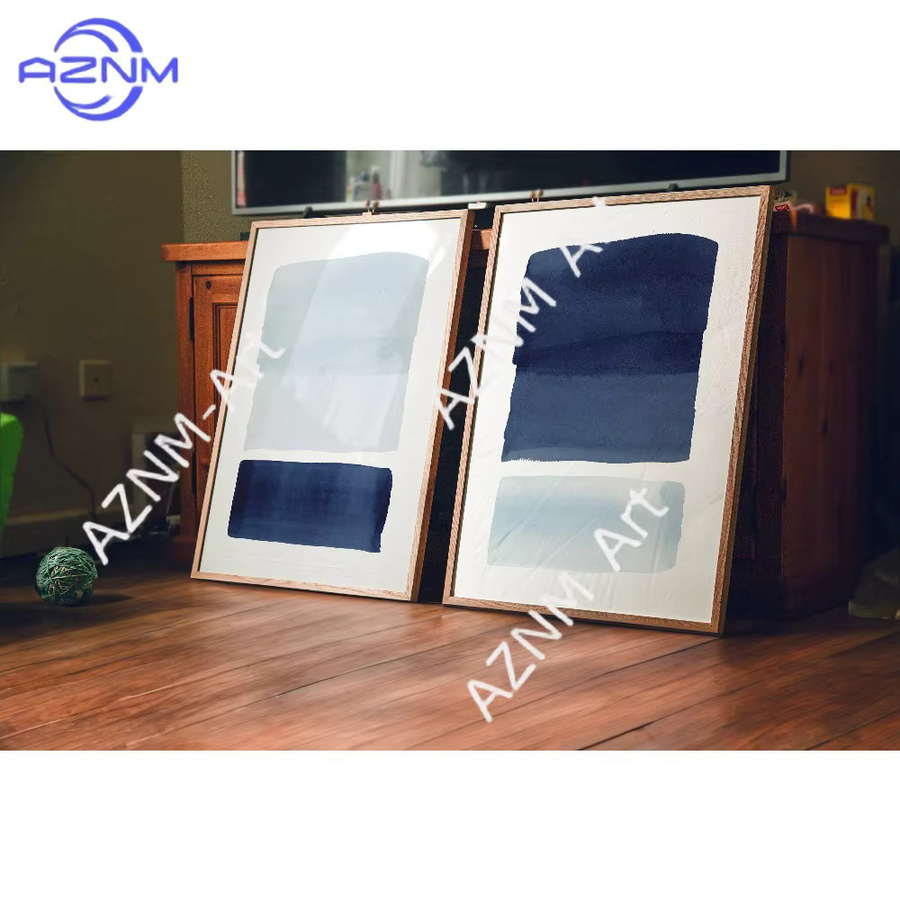 AZNM Wandkunst-Set mit 2 abstrakten Meereslandschafts-Postern in Blau, minimalistische Aquarell-Drucke für dein Badezimmer - Bild 3