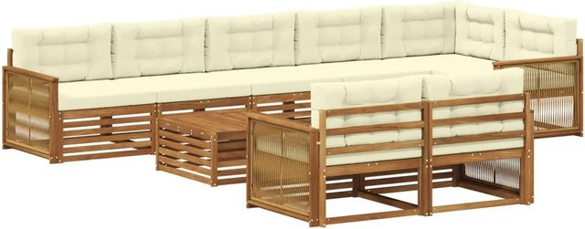 vidaXL Outdoor-Sofagarnitur aus Akazienholz mit 9 Kissen in Beige - Bild 1